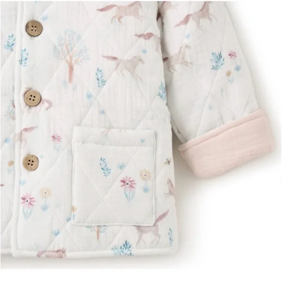 Elegant Baby Pony Meadow Organic Muslin Quilted Jacket 9-12 Months - Picture 4 of 17